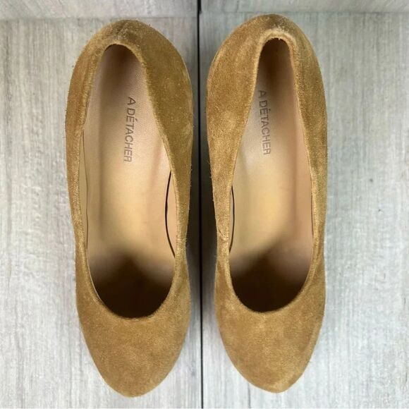 A Detacher Taupe Suede Leather Block Heel Pumps Heeled Shoes Womens Size 8 - Picture 3 of 10